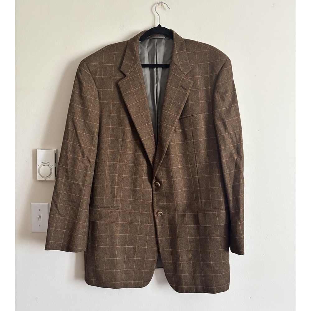 Vintage Nordstrom Hickey Freeman Blazer Jacket Wool Cashmere Brown Blue 46L